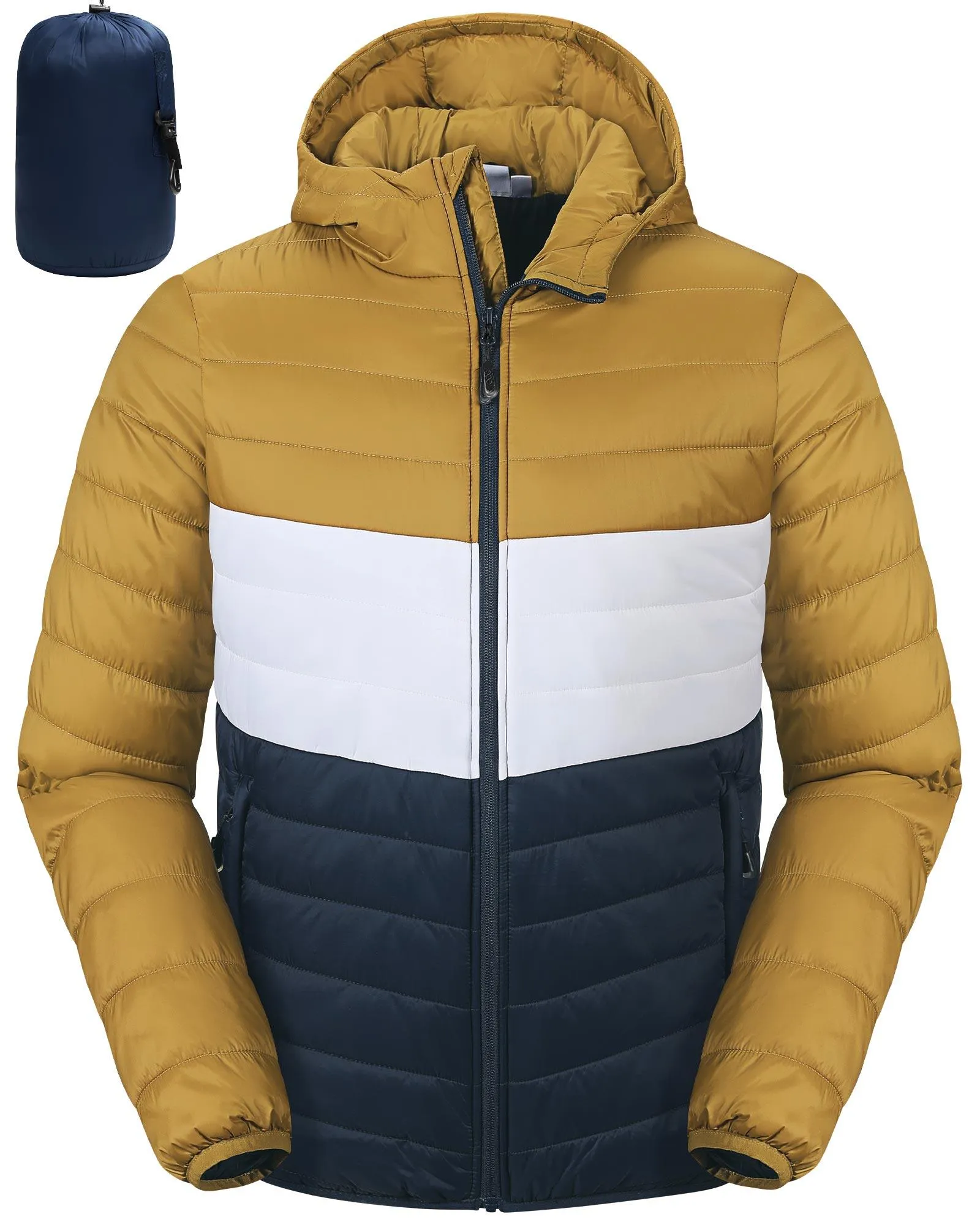 Men's Packable Puffer Jacket with Hood and 3 Pockets