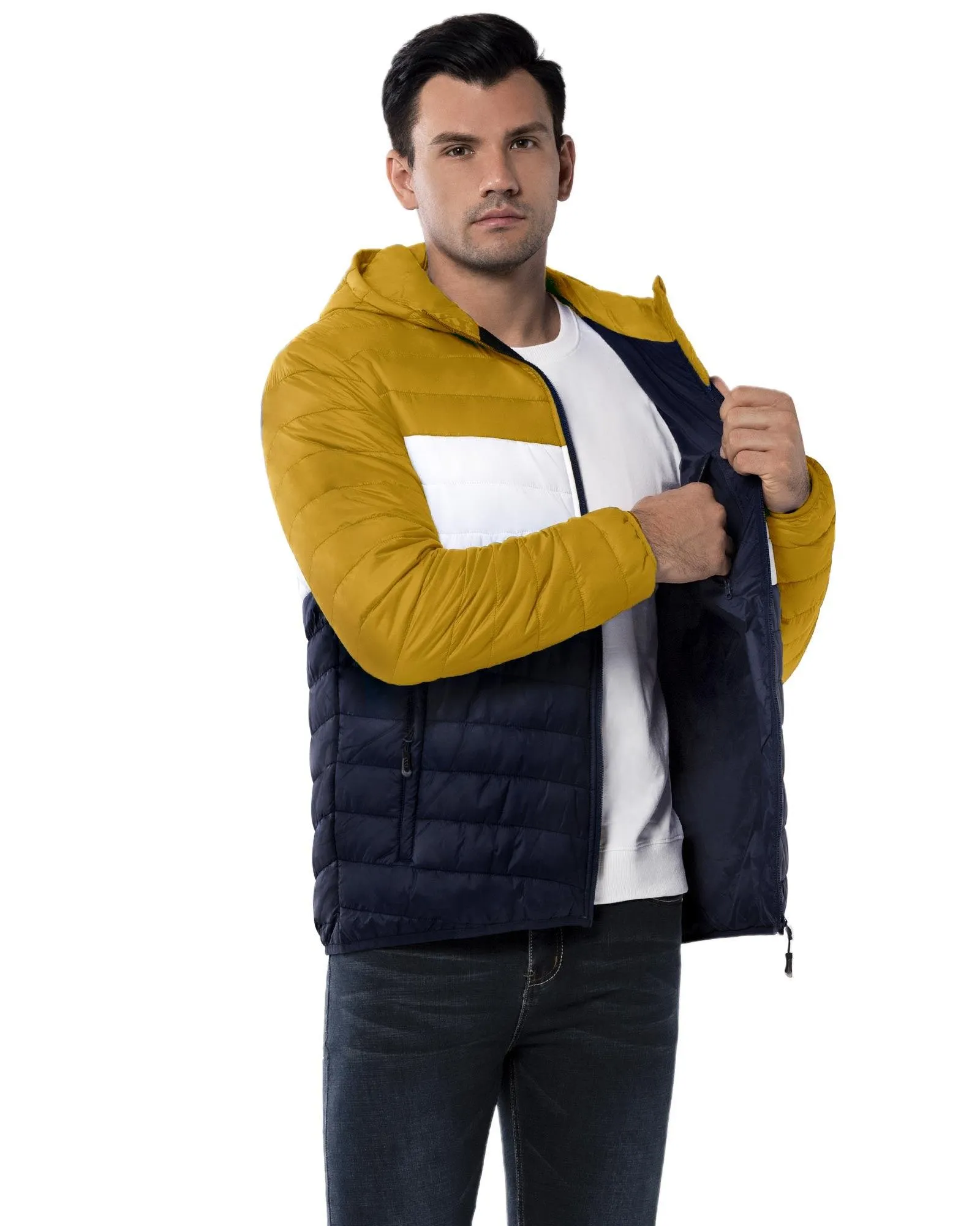 Men's Packable Puffer Jacket with Hood and 3 Pockets