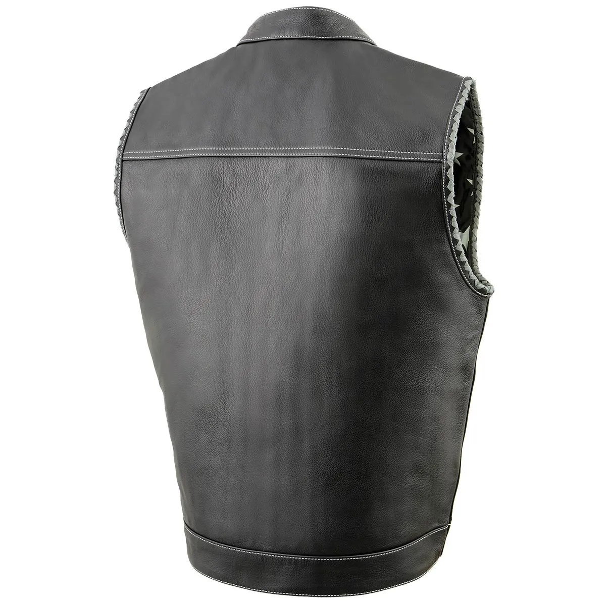 Milwaukee Leather MLM3507 Men's Old Glory Black Premium Leather Club Style Vest w/ Grey Stitching Laced Armholes