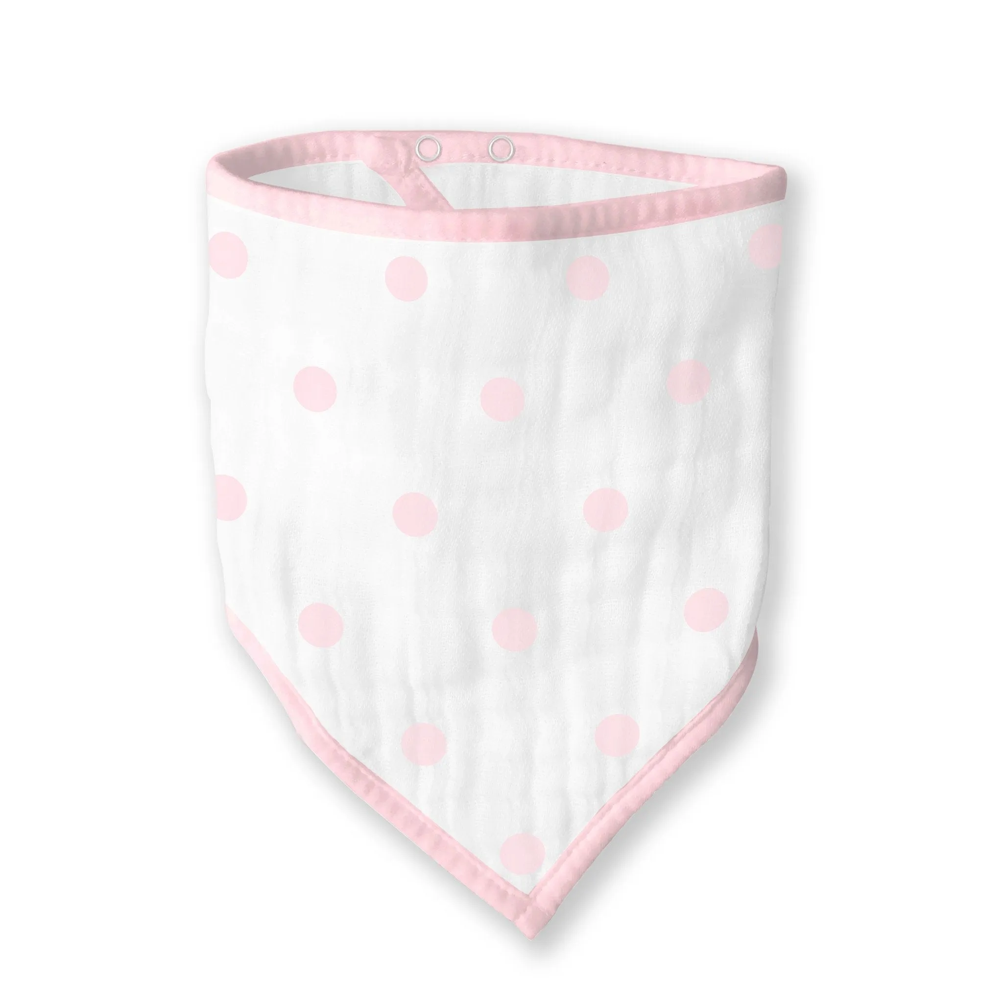 Moisture Wicking Muslin Bandana Bib - French Dots, Pastel Pink