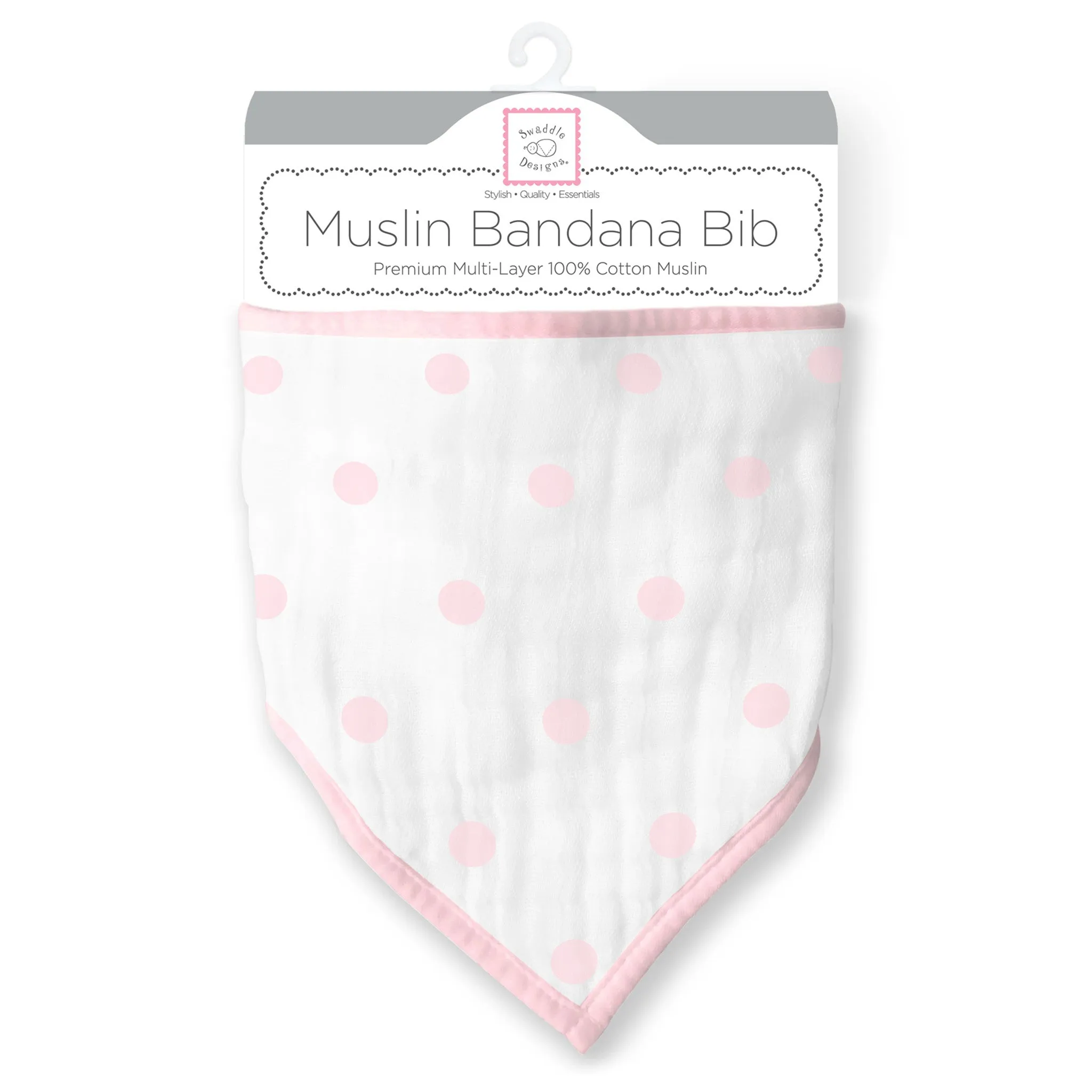 Moisture Wicking Muslin Bandana Bib - French Dots, Pastel Pink