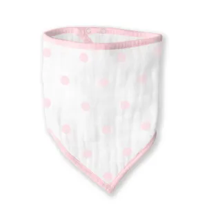 Moisture Wicking Muslin Bandana Bib - French Dots, Pastel Pink