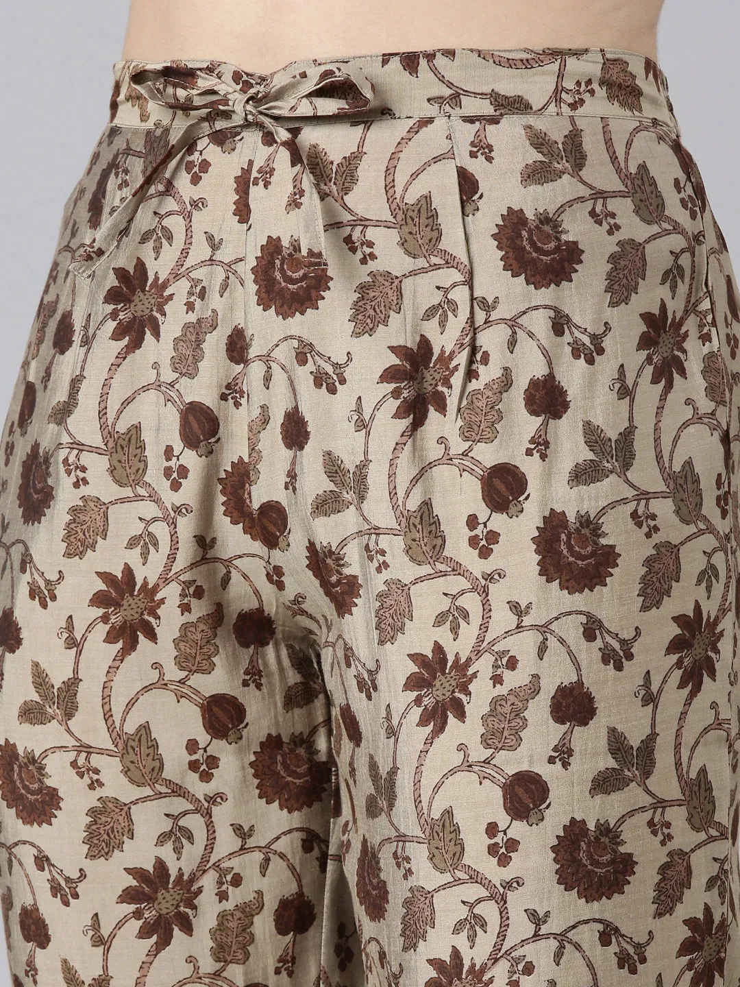 Neeru's Brown Regular Straight Printed Readymade suits