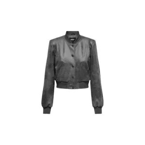 Only Gray Synthetic Leather Jackets & Coat