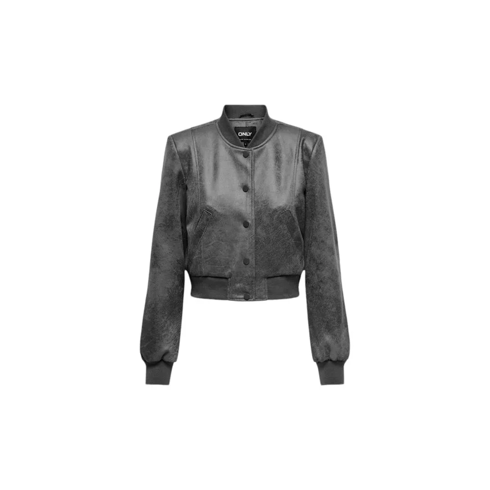 Only Gray Synthetic Leather Jackets & Coat