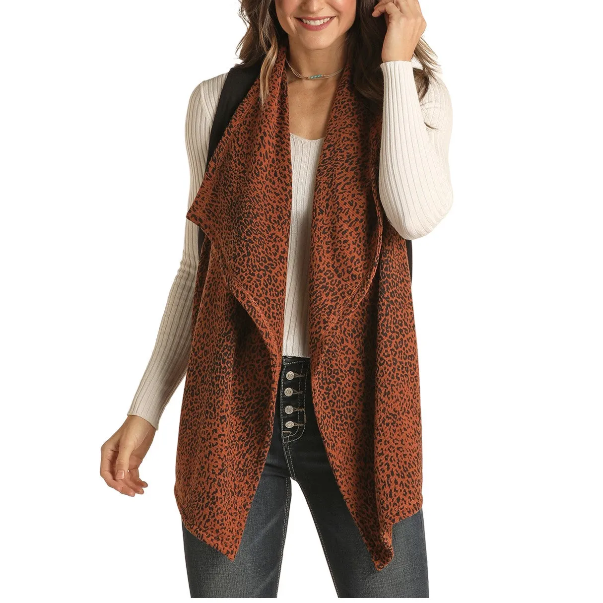 Panhandle Ladies Cheetah Thermal Drape Front Vest L7-1884-01