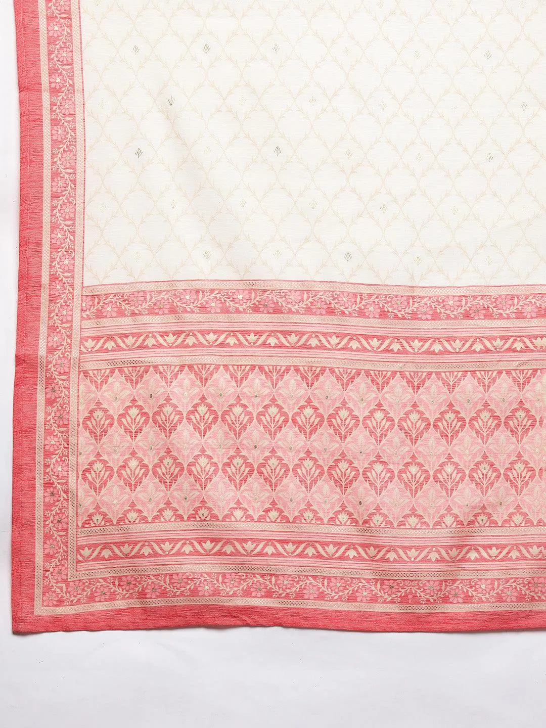 Pink Printed Rayon Straight Kurta With Trousers & Dupatta