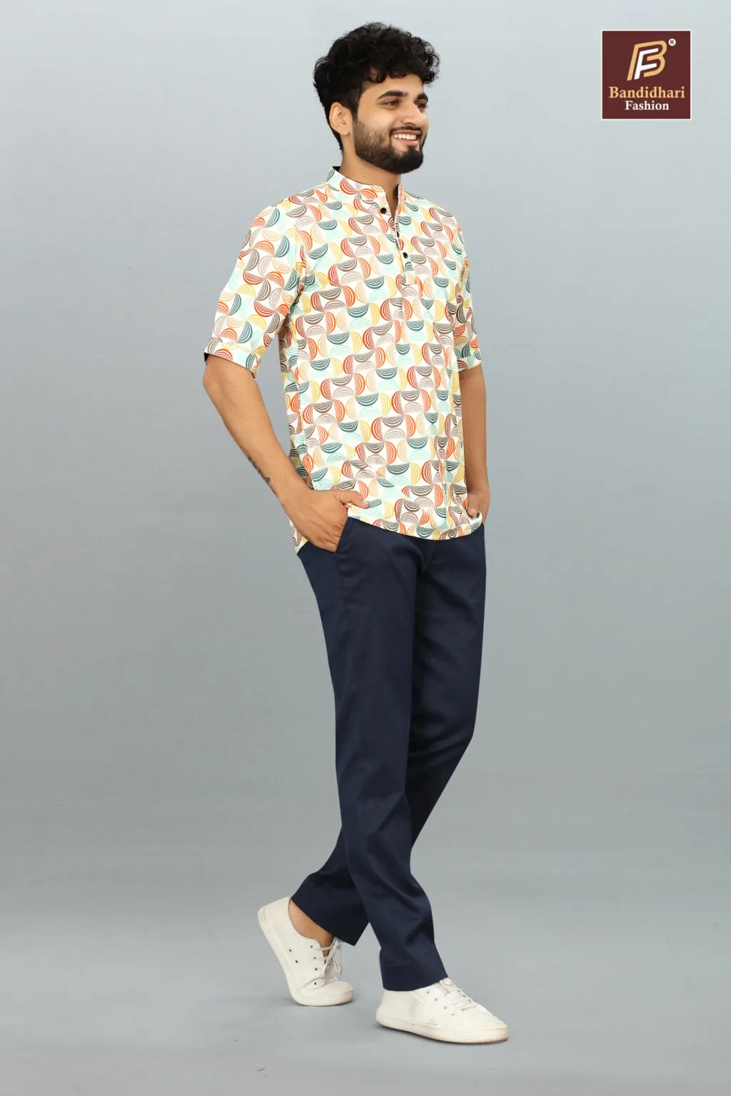 Stylish Men's Printed Mandarin Collar Shirt