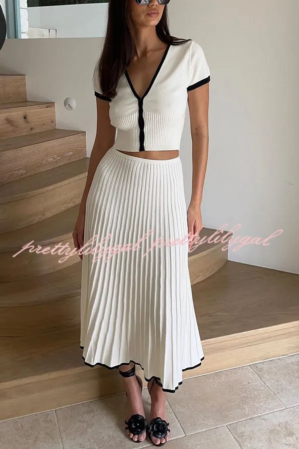 Stylish Stretch Fit Short-sleeve Top and Elastic Waist Midi Skirt Set