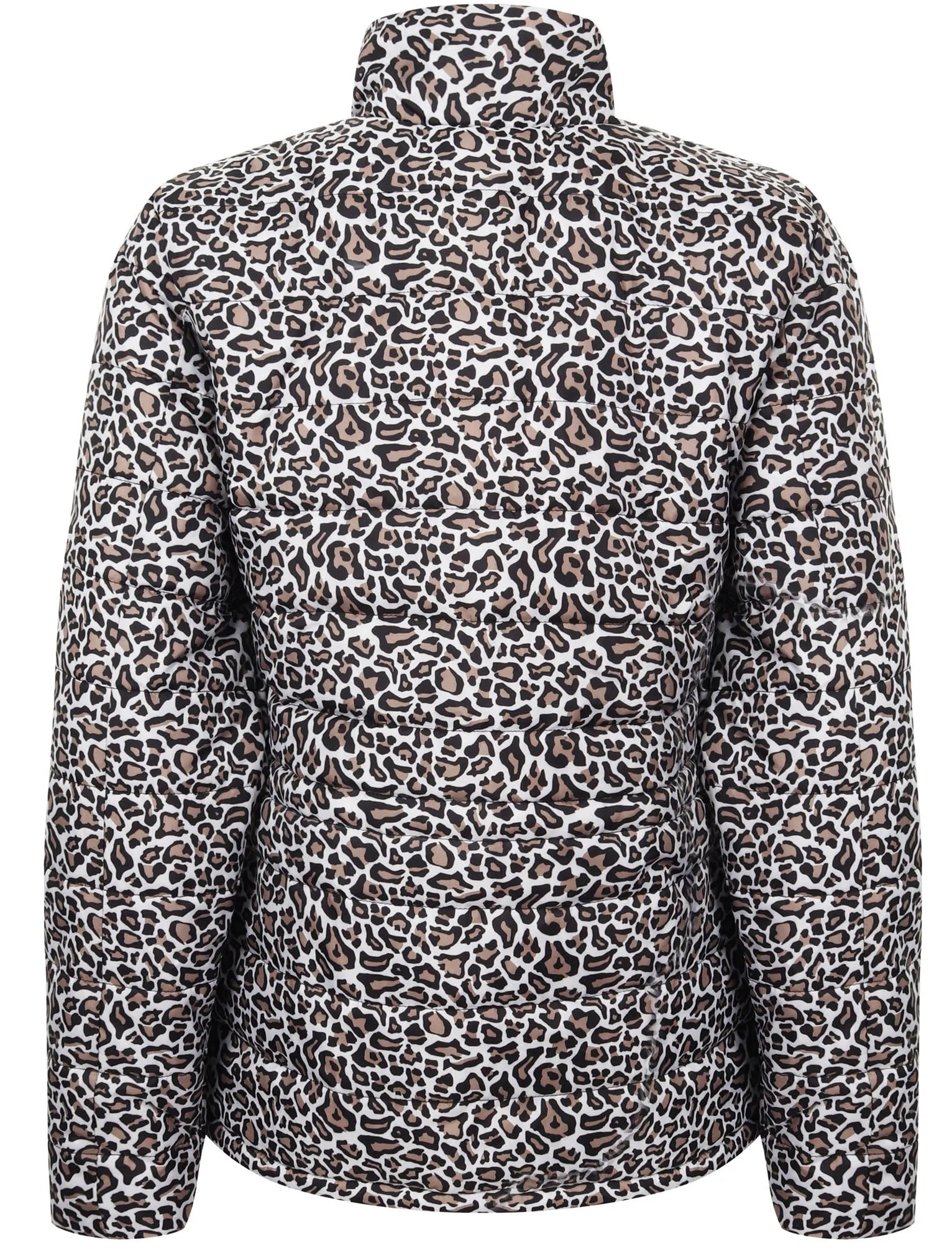 Syros Leopard Print Light Packaway Funnel Neck Quilted Jacket in Stone - Tokyo Laundry