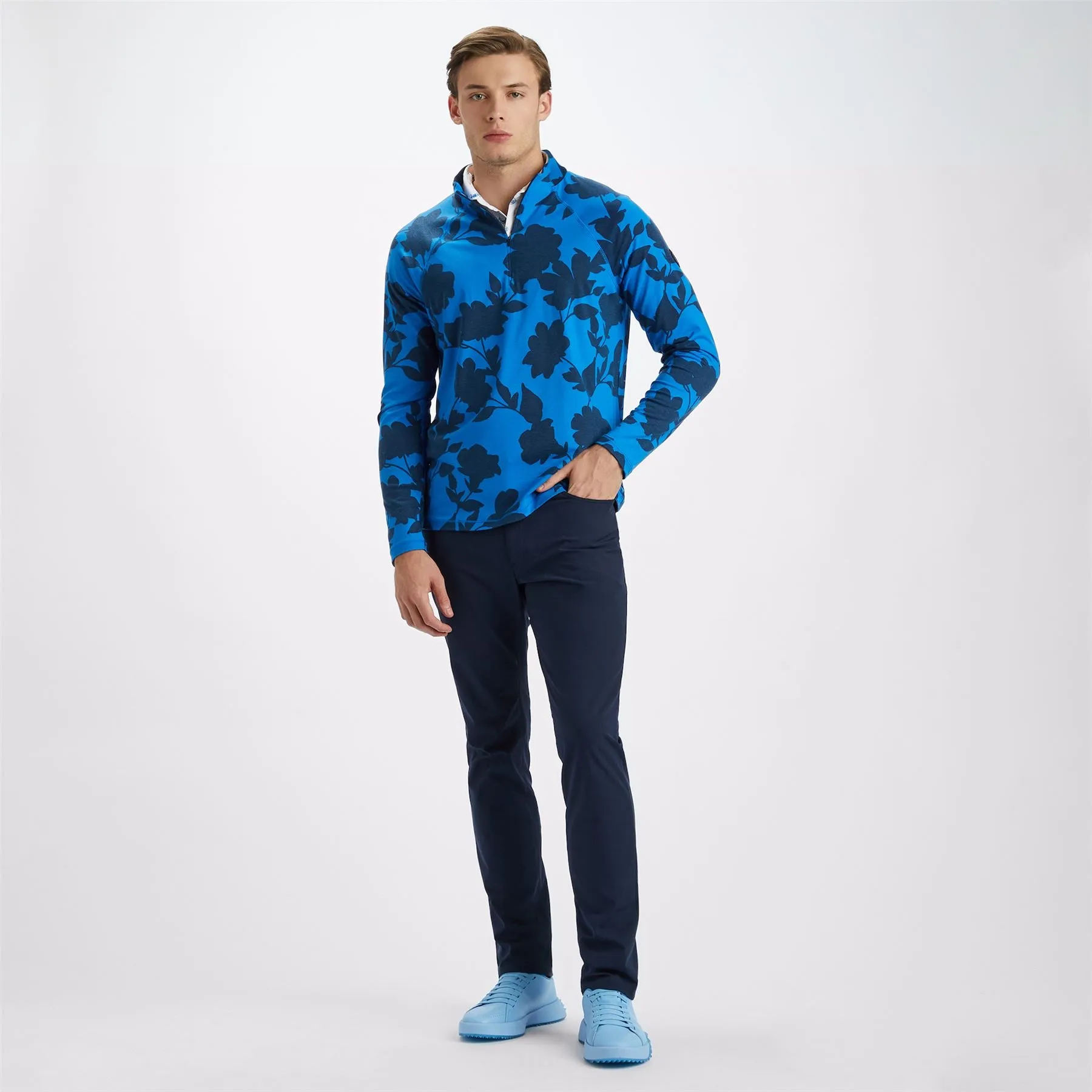 Tonal Floral Luxe Quarter Zip Mid Layer Racer - AW23