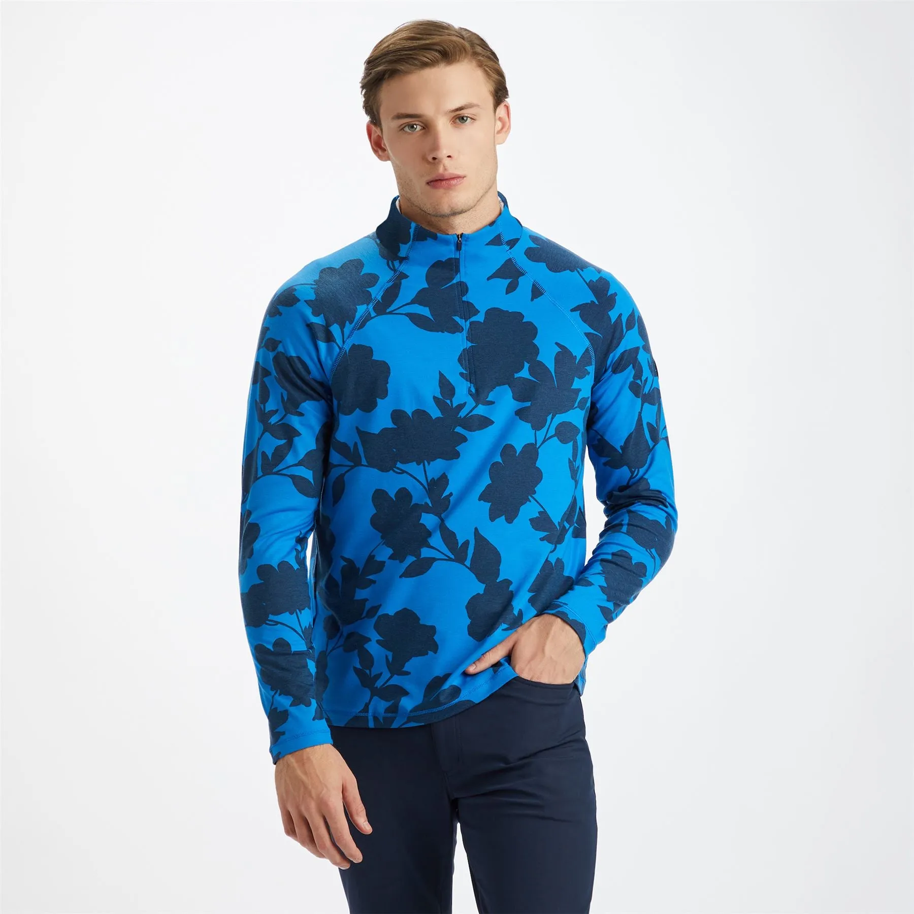 Tonal Floral Luxe Quarter Zip Mid Layer Racer - AW23