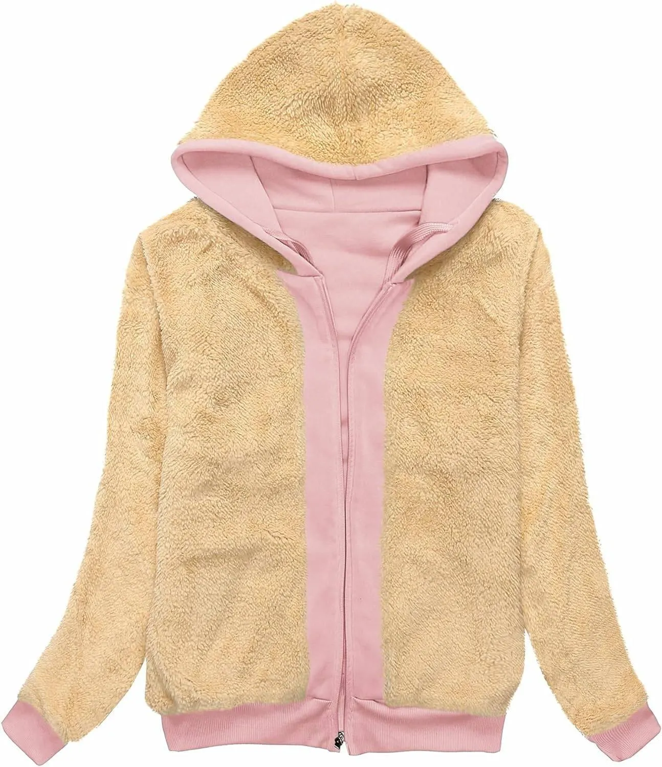 Women's Sherpa Lined Fleece Full Zip-Up Hoodie-ZPK006050