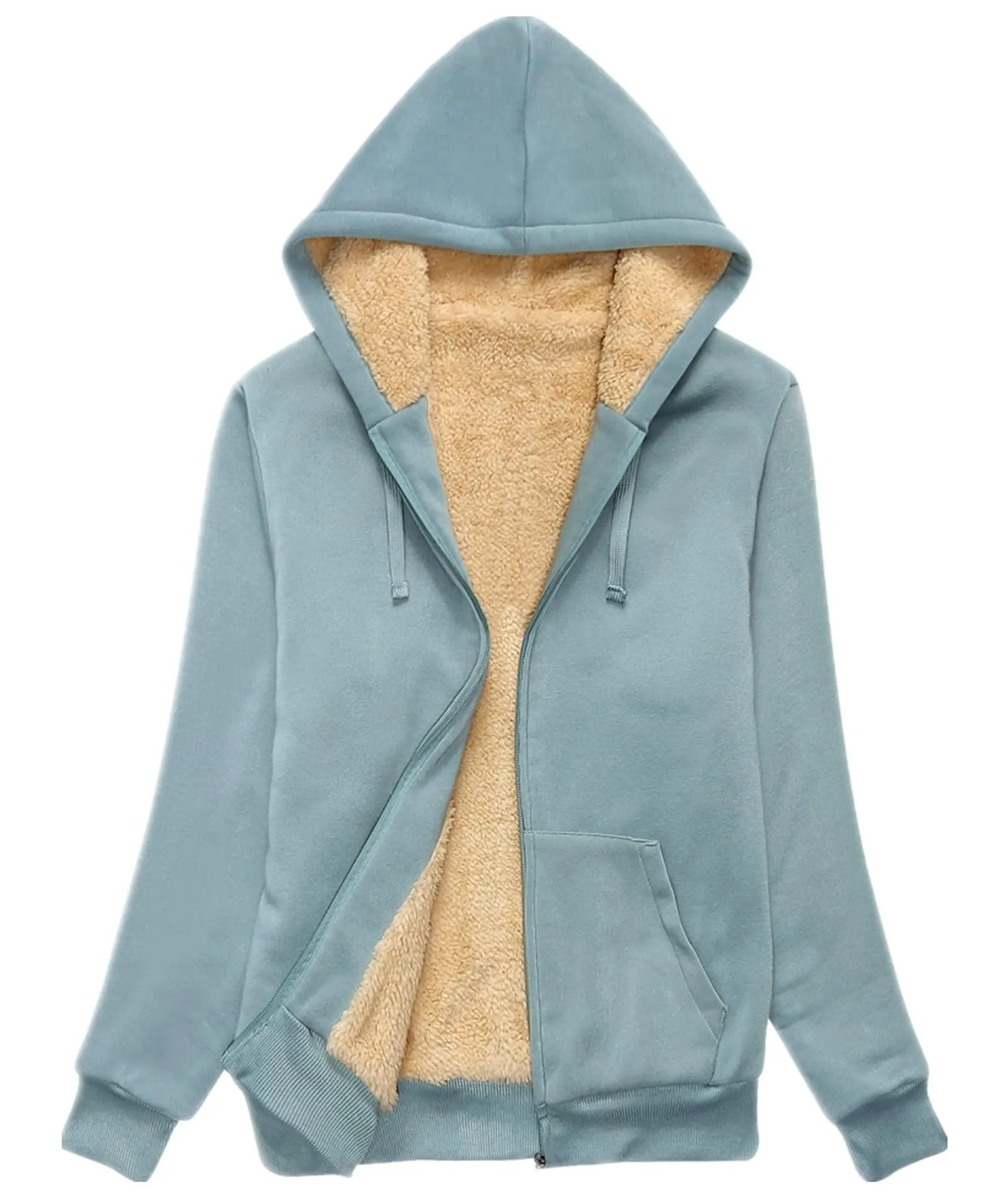 Women's Sherpa Lined Fleece Full Zip-Up Hoodie-ZPK006050