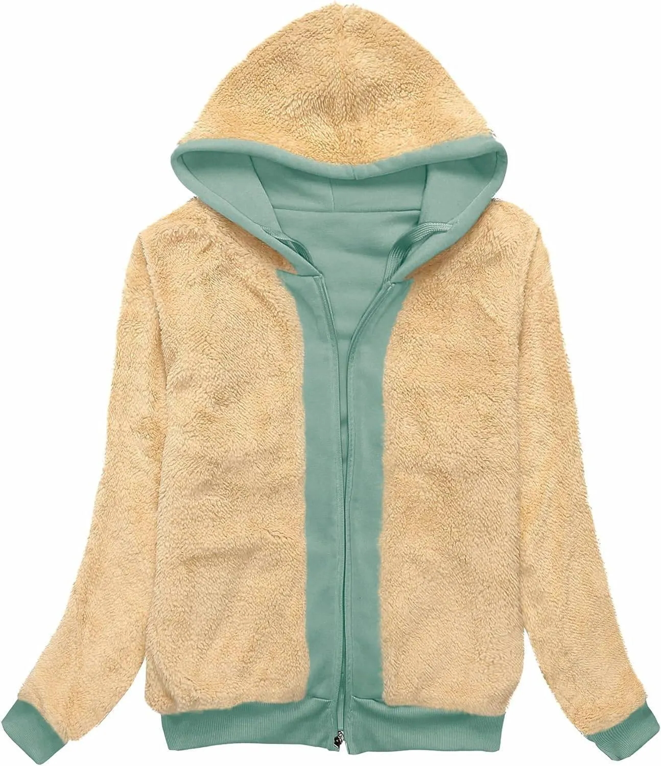 Women's Sherpa Lined Fleece Full Zip-Up Hoodie-ZPK006050