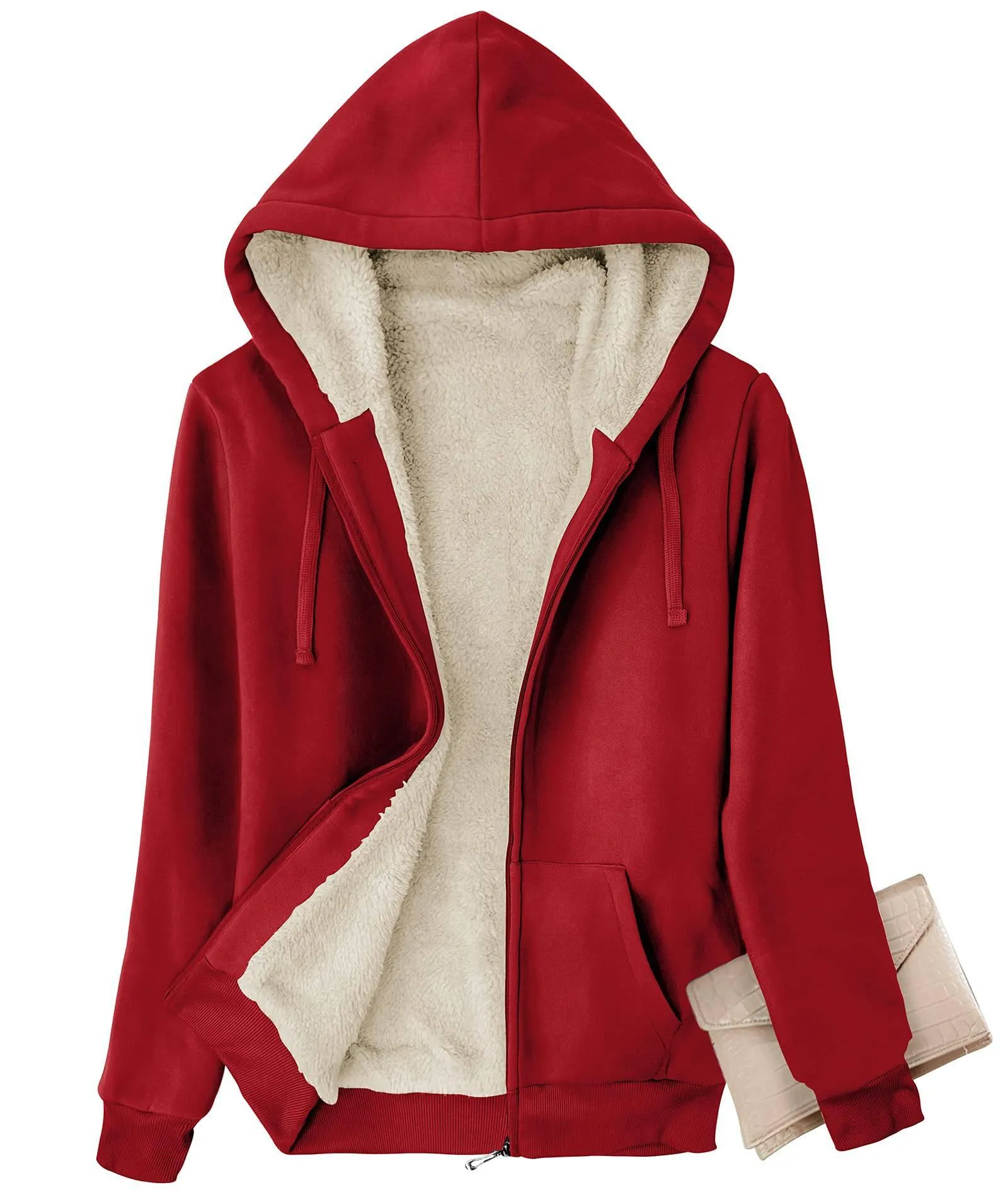 Women's Sherpa Lined Fleece Full Zip-Up Hoodie-ZPK006050