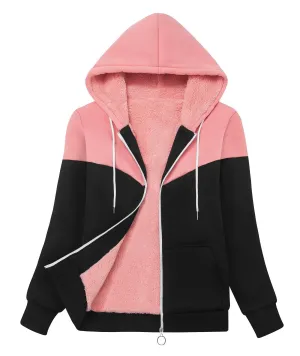 Women's Sherpa-Lined Fleece Zip-Up Hoodie-CUWFH01387