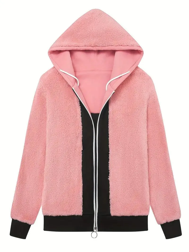 Women's Sherpa-Lined Fleece Zip-Up Hoodie-CUWFH01387