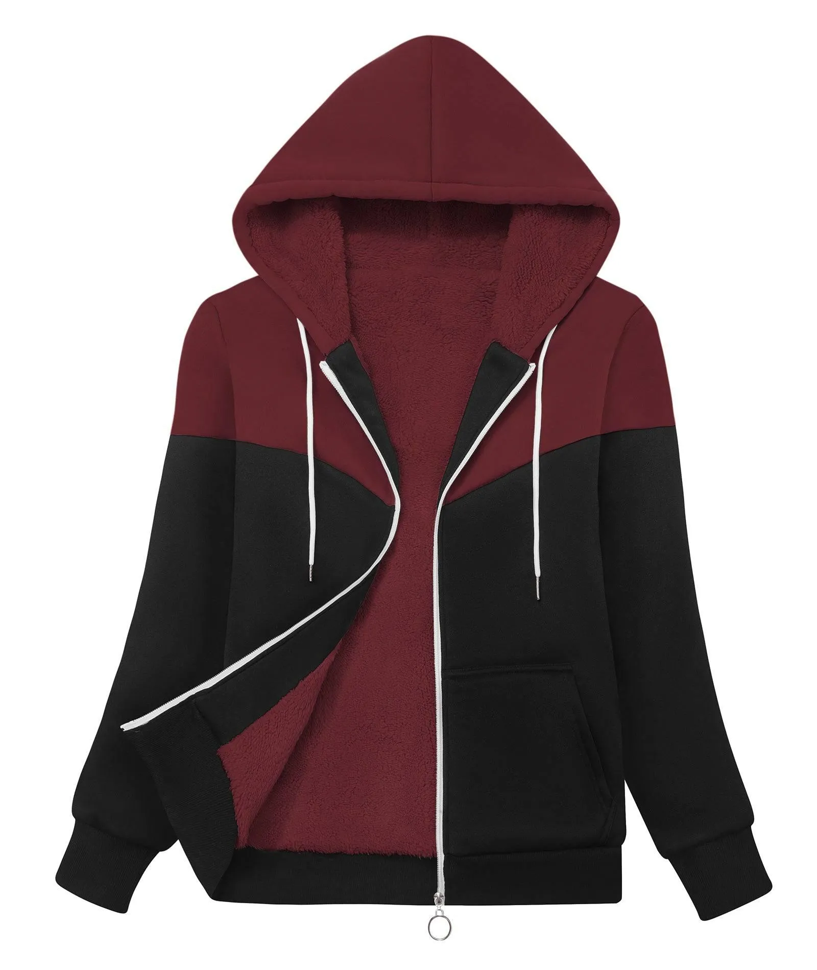 Women's Sherpa-Lined Fleece Zip-Up Hoodie-CUWFH01387