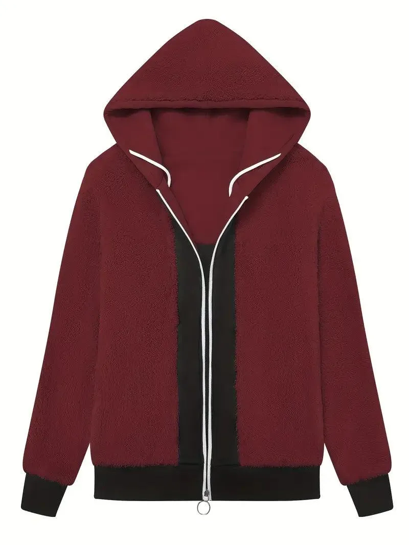 Women's Sherpa-Lined Fleece Zip-Up Hoodie-CUWFH01387