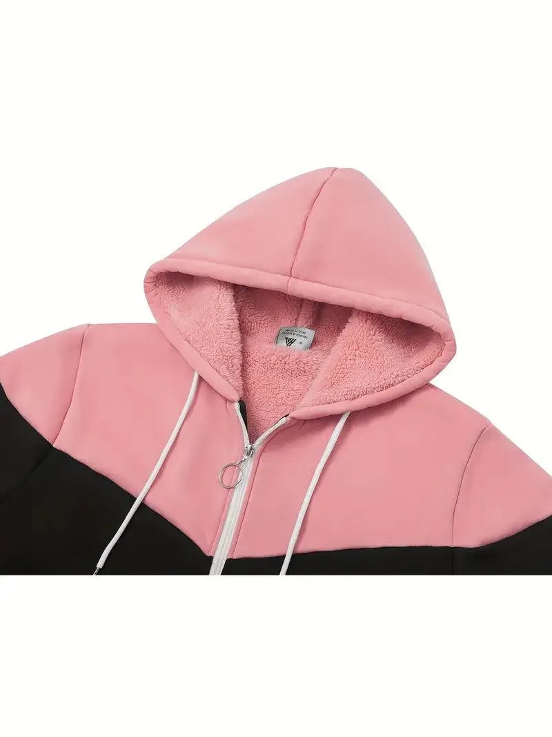 Women's Sherpa-Lined Fleece Zip-Up Hoodie-CUWFH01387